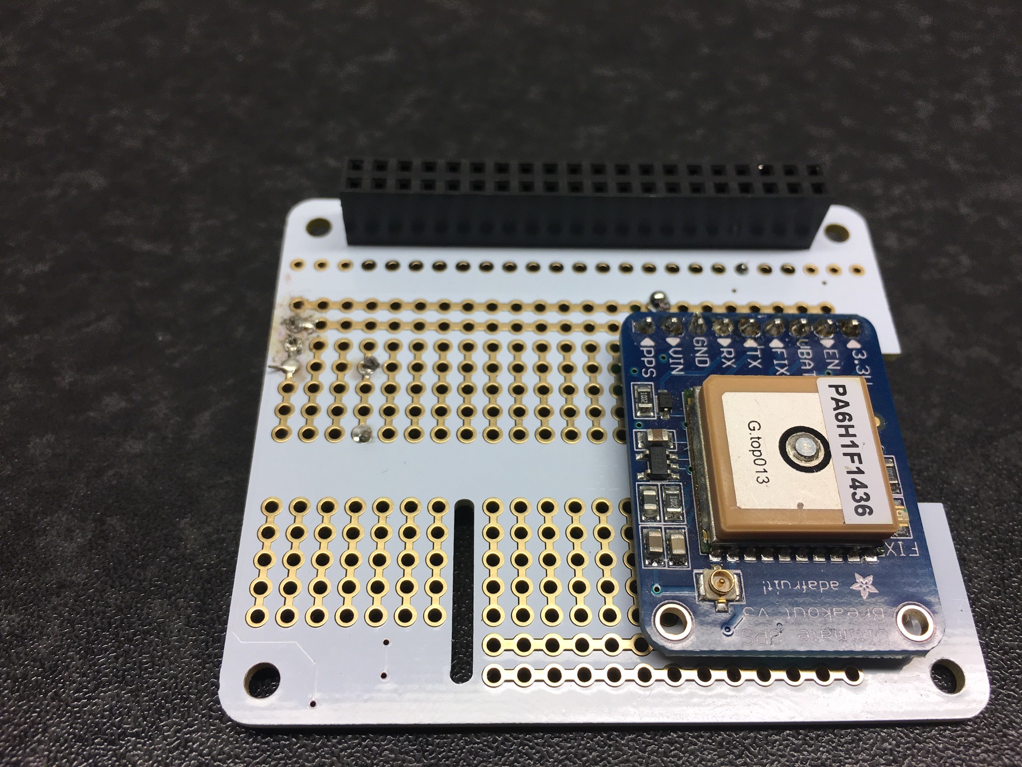 GPS soldered to the proto hat